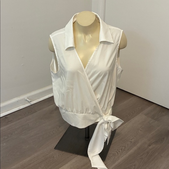 NWT HUTCH Anthropologie sleeveless collared wrap top in white - Picture 3 of 6